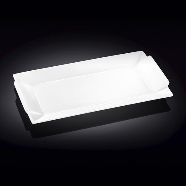 Wilmax White Rectangular Platter measuring 13.5 inches by 7 inches, showcasing its elegant design and high-quality porcelain material.