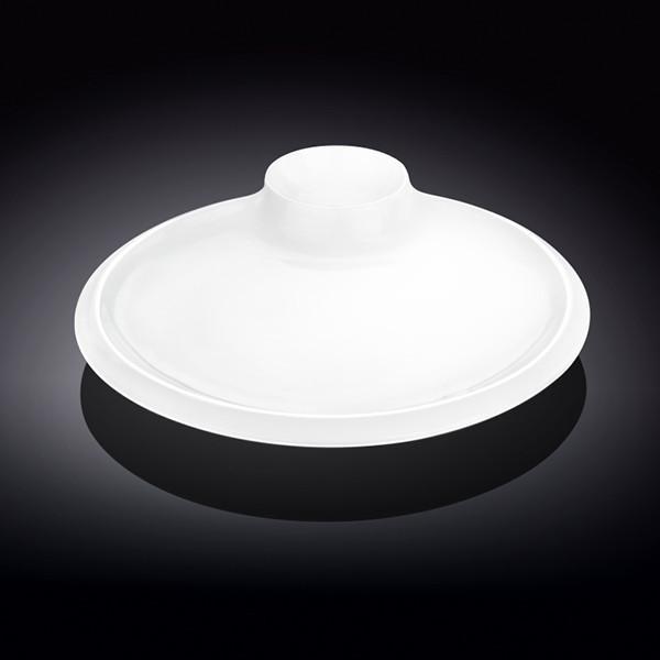 Elegant 12-inch white round platter with sauce compartment, perfect for serving various dishes.