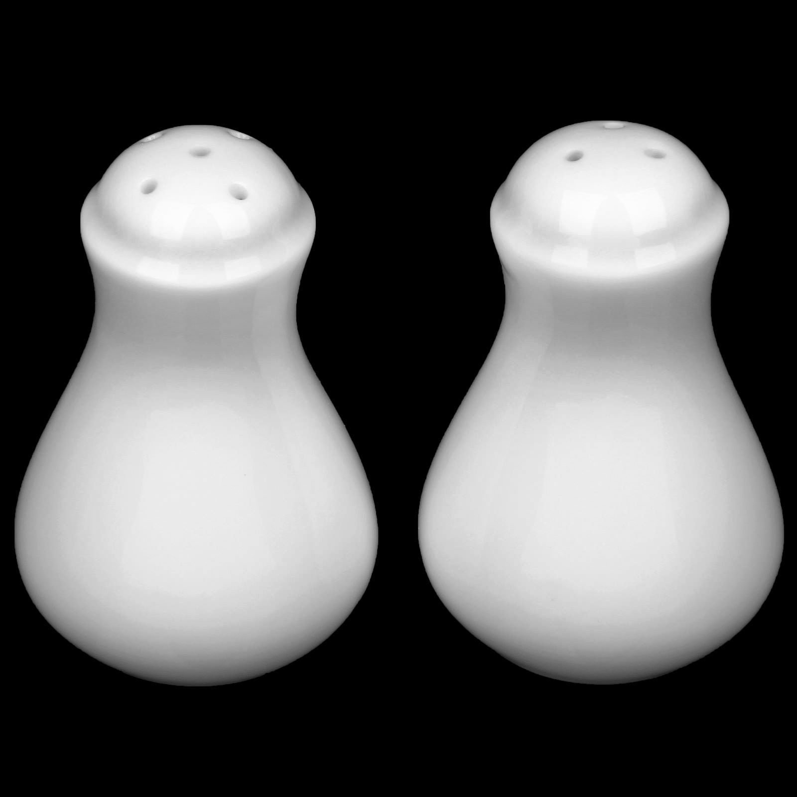 Wilmax White Salt & Pepper Set in elegant pear shape, showcasing its glossy finish and sturdy porcelain design.