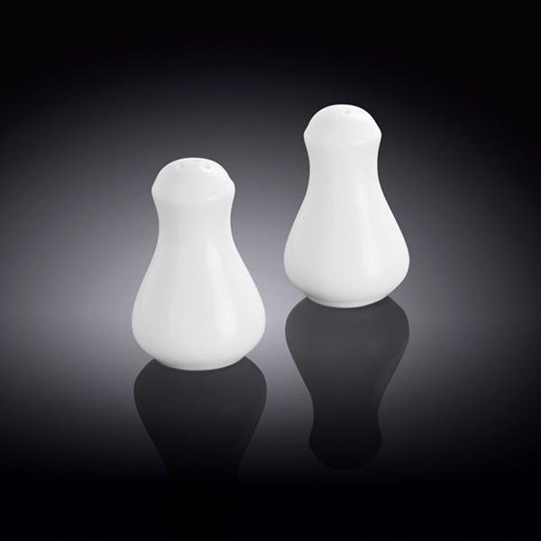 Wilmax White Salt & Pepper Set in elegant pear shape, showcasing its glossy finish and sturdy porcelain design.