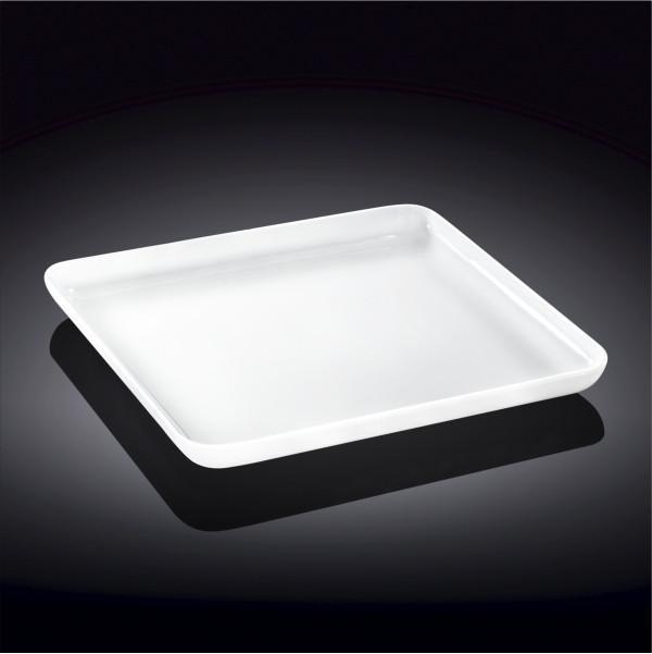 A stylish white square dish measuring 10.75 inches, made from fine porcelain, perfect for modern dining and culinary presentations.