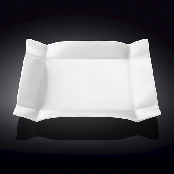 Wilmax White Square Platter measuring 11.5 inches, elegantly designed for serving various dishes.