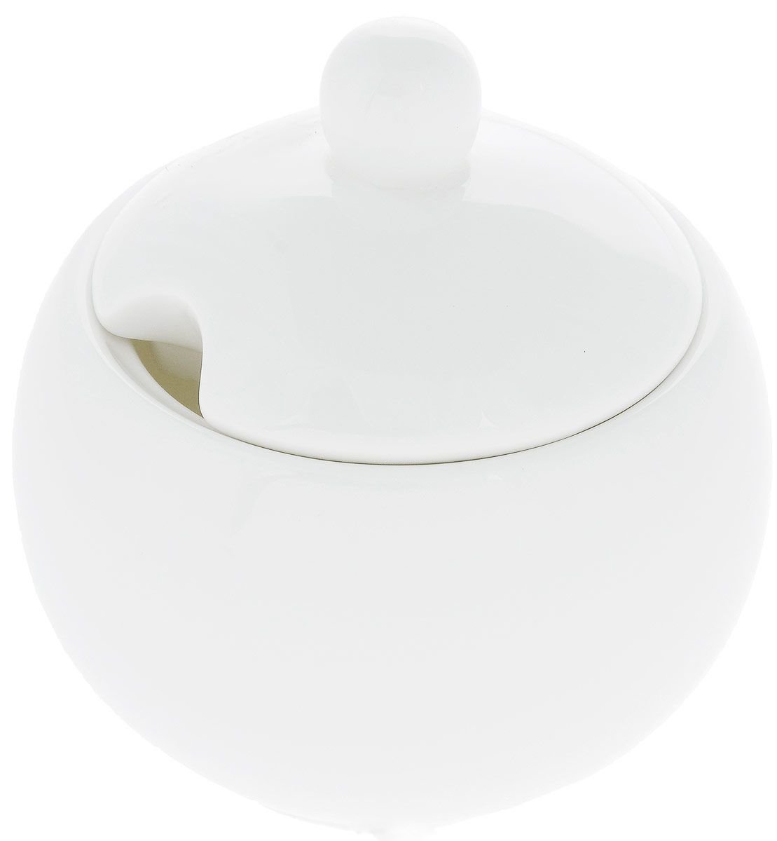 Wilmax White Sugar Bowl, 11 oz, round with lid, made of durable porcelain, featuring a glossy white glaze.