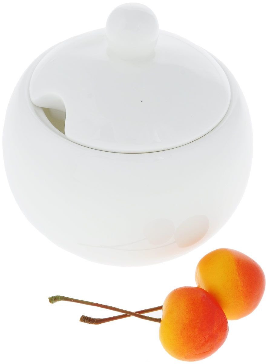 Wilmax White Sugar Bowl, 11 oz, round with lid, made of durable porcelain, featuring a glossy white glaze.