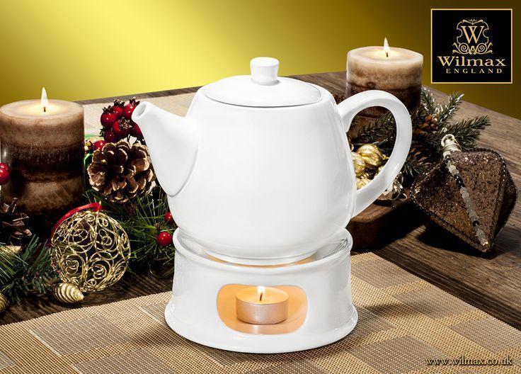 Elegant WILMAX White Teapot, 17 oz, made of fine porcelain with a built-in strainer and lid lock.