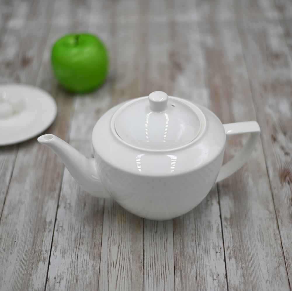 Elegant WILMAX White Teapot, 30 oz, with embossed design and gift box packaging.