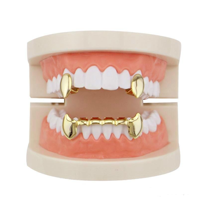 Wholesale Glossy Copper Dental Grillz featuring a punk vampire design, suitable for unisex wear and perfect for Halloween.