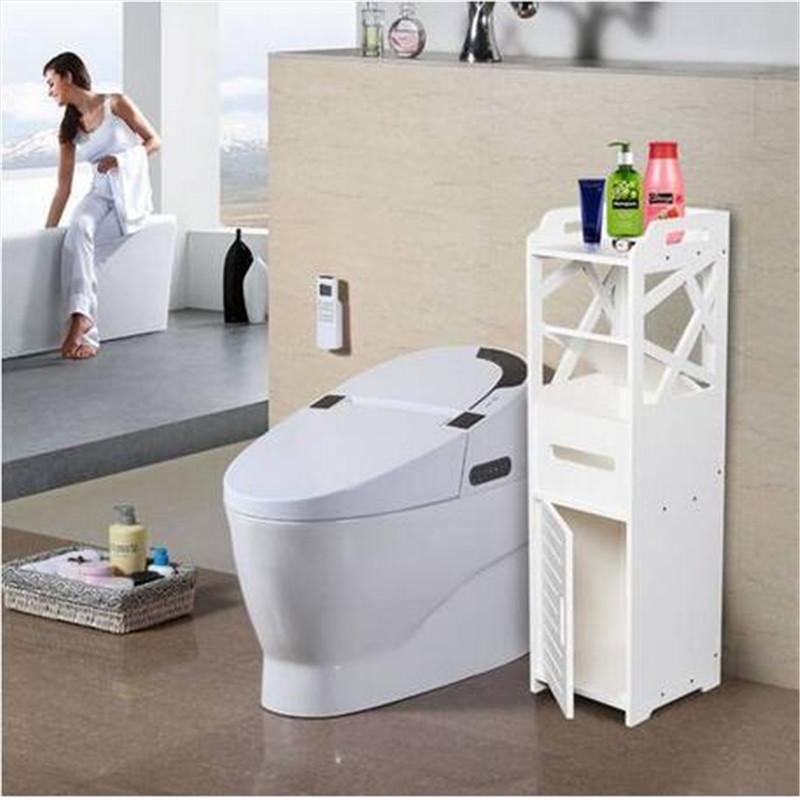 3-tier white bathroom storage cabinet with two doors, made of eco-friendly PVC, designed for organizing bathroom essentials.