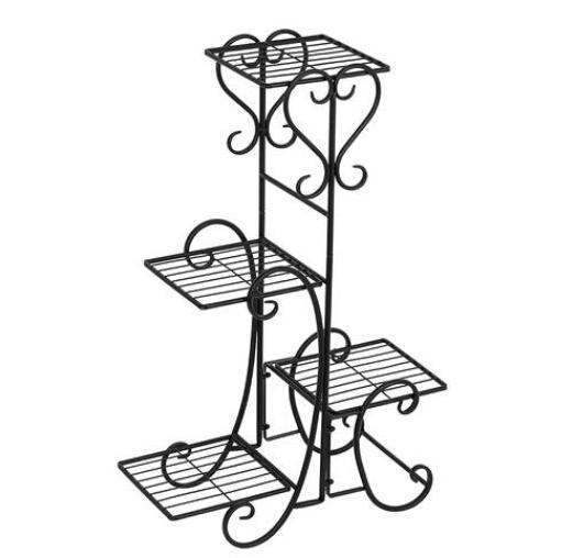 4 Potted Square Flower Metal Shelves in black, showcasing an elegant design for displaying plants.