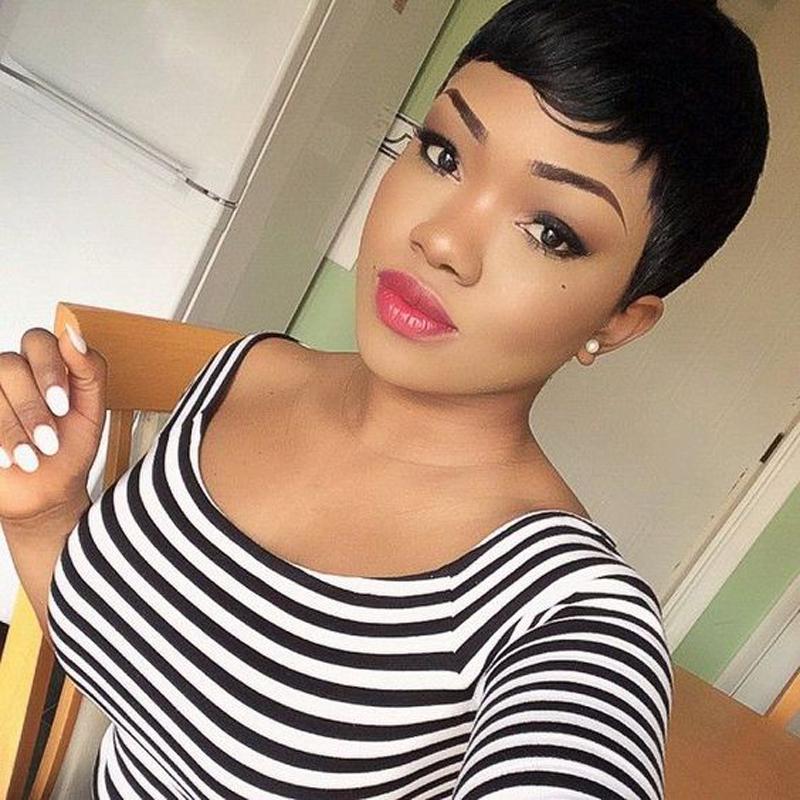 Short pixie cut wig for Black women made from 100% Brazilian human hair, showcasing a sleek and stylish bob look.