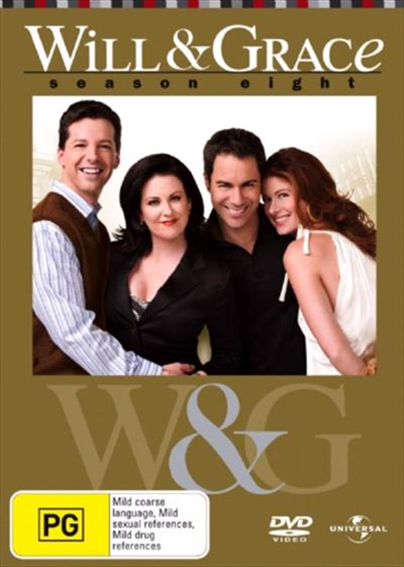 Will and Grace Season 08 DVD cover featuring the main characters in a comedic pose.