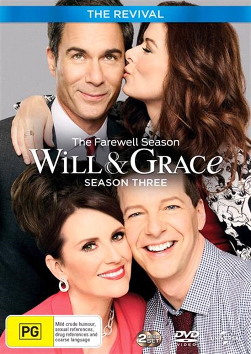 Will and Grace Season 3 DVD cover featuring Will, Grace, Jack, and Karen in a vibrant New York City setting.