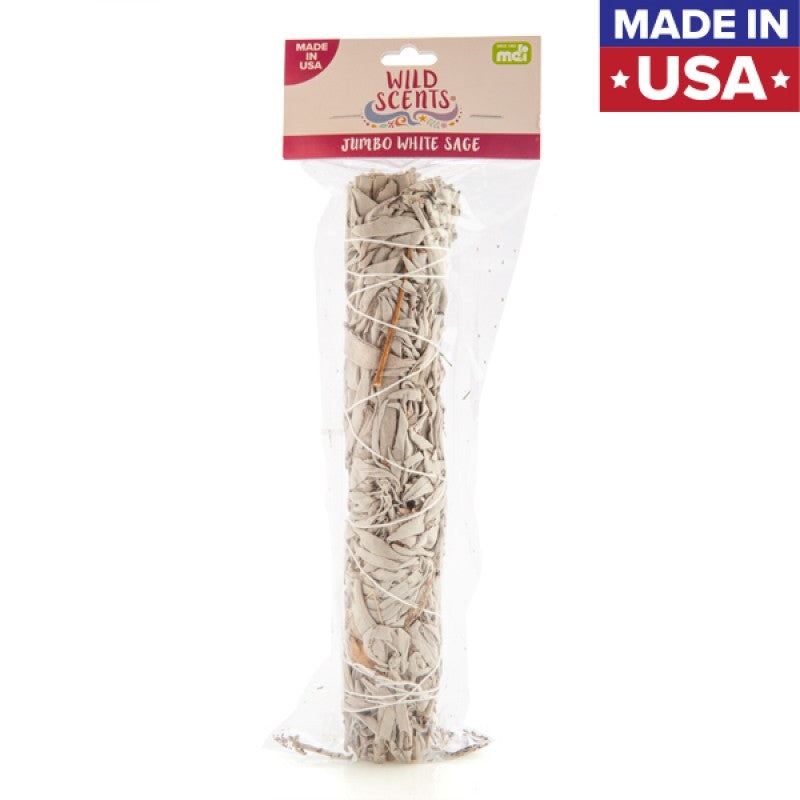 A hand-bound Jumbo White Sage Smudge stick, 22cm long, made from premium white sage leaves and stems, perfect for cleansing and purifying spaces.