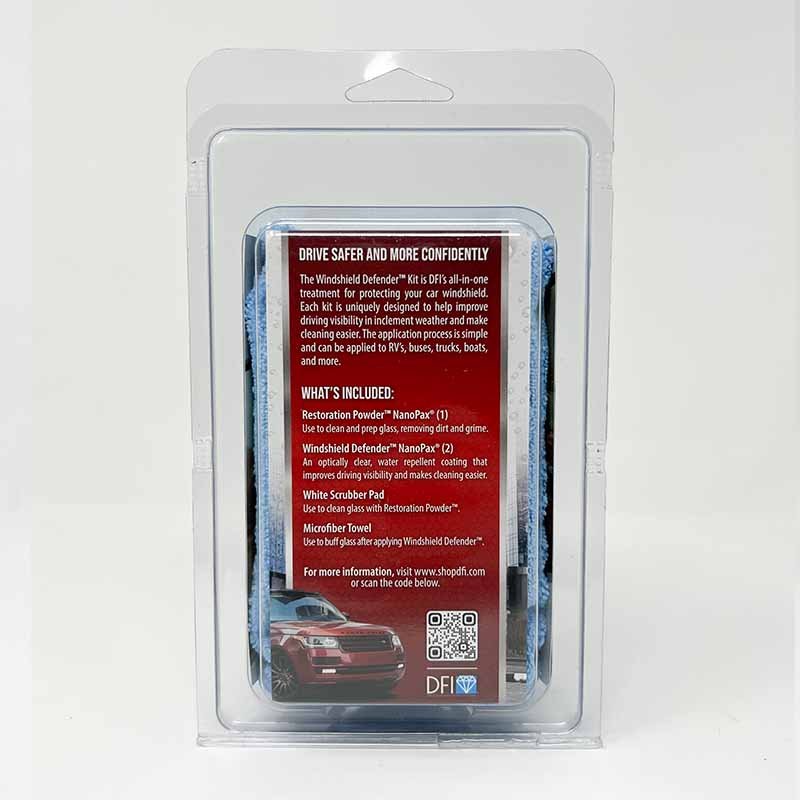 Windshield Defender™ Kit with cleaning tools and rain-repellent towelettes for enhanced visibility and safety.