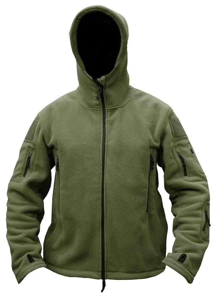 Men's Winter Airsoft Military Jacket in black, featuring a hood, fleece material, and tactical design for outdoor activities.