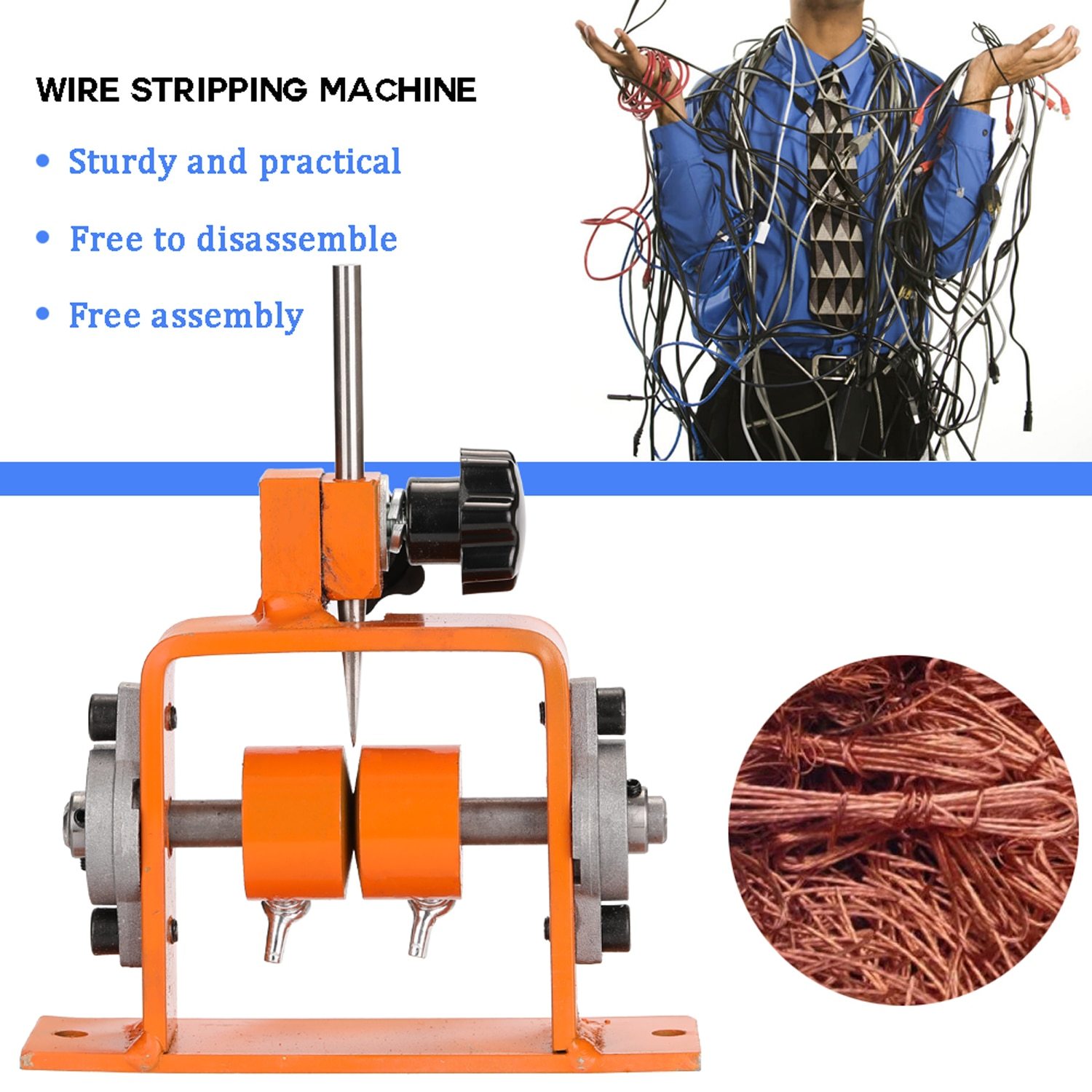 Manual wire stripper tool designed for peeling household scrap copper wire and cables, featuring an ergonomic handle and adjustable stripping size.