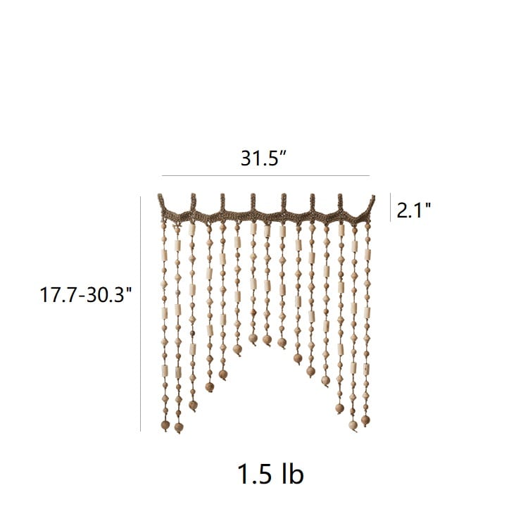 A beautifully crafted Wood Beaded Door Curtain made from solid wood beads and hemp rope, featuring a mix of beige, khaki, and brown colors.