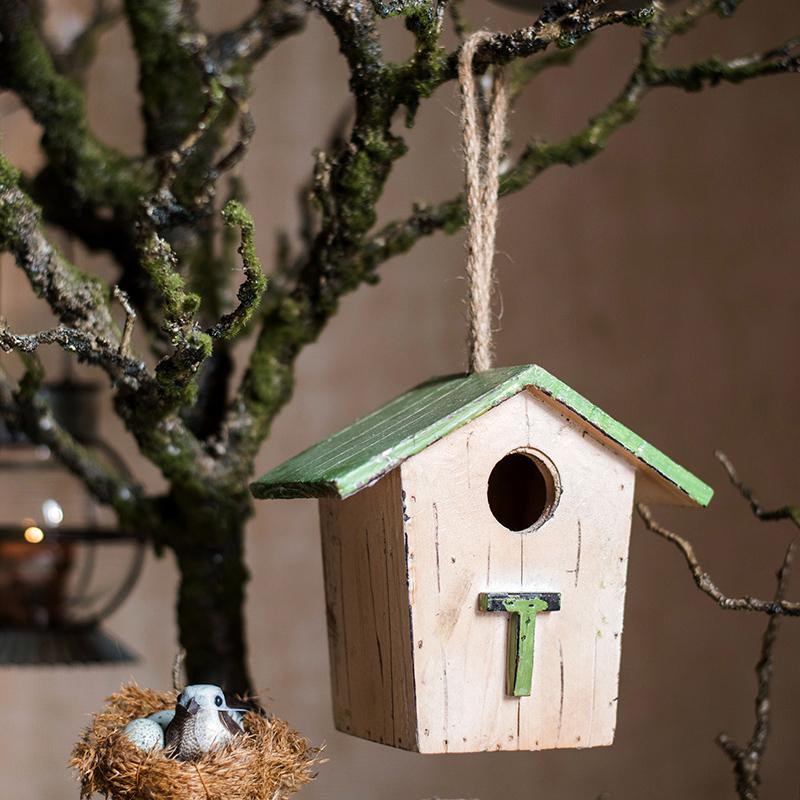 Handcrafted Wood Craft Bird's House Ornament made from solid Chinese fir wood, featuring vibrant colors and a rustic design.