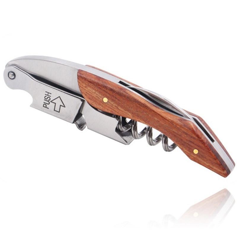 Wood Handle Bar & Kitchen Parts Durable Screw Corkscrews Accessory featuring a stainless steel spiral and ergonomic wooden handle for easy wine opening.