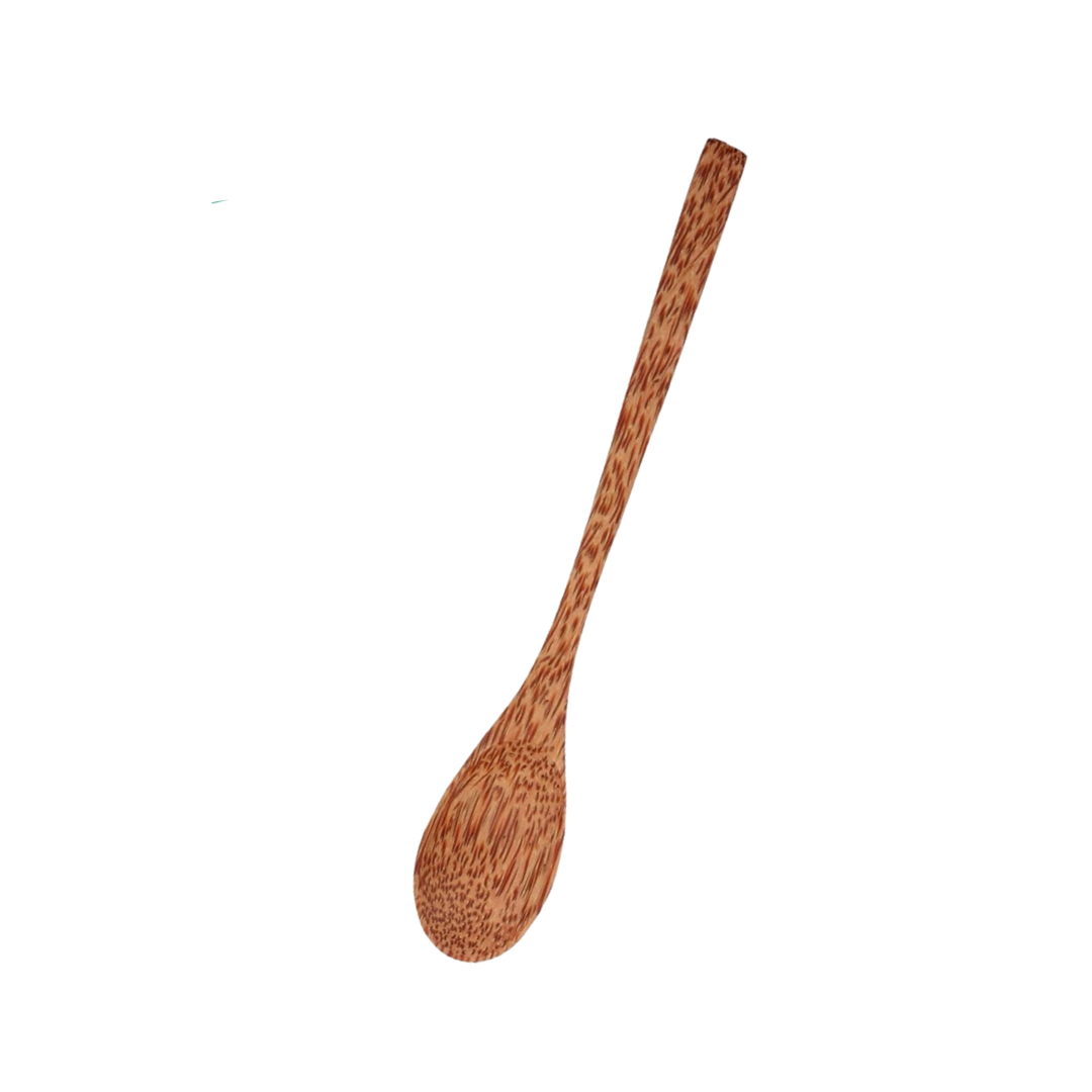 A beautifully handcrafted Wooden Coconut Spoon made from natural coconut shell, showcasing its unique grain and smooth finish.