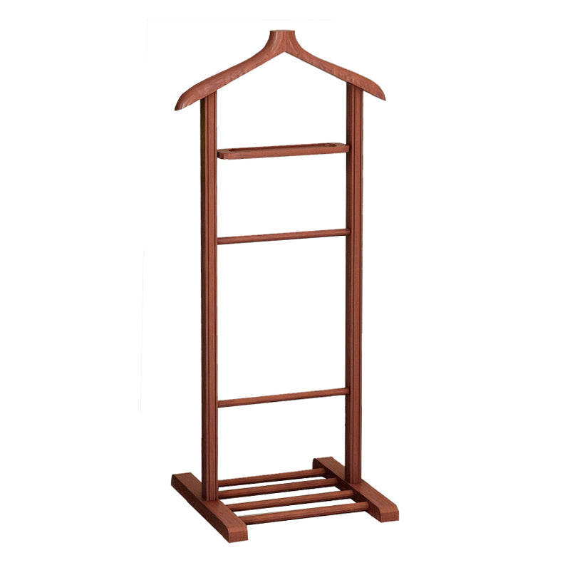 ALBERT Wooden Floor Hanger in Walnut, featuring a stylish design with a bottom shelf for shoes and a sturdy frame for delicate garments.