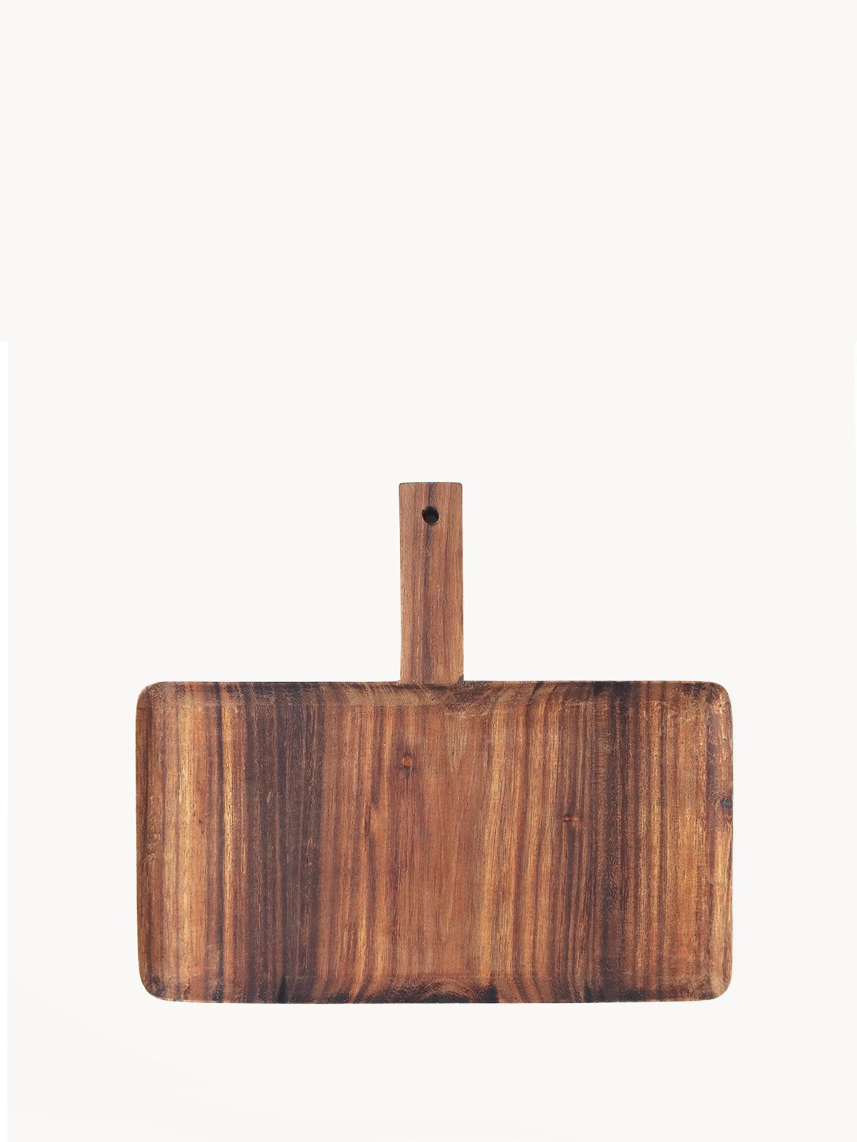 Handcrafted wooden serving tray made from Albizia hardwood, showcasing unique grain patterns and natural finish.