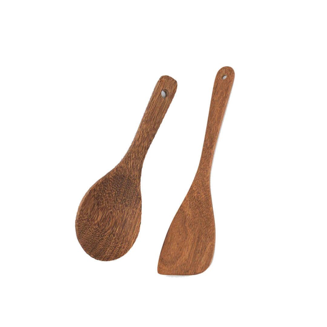 Handcrafted wooden spoon and spatula set, showcasing a sleek design and natural wood finish, perfect for cooking and serving.