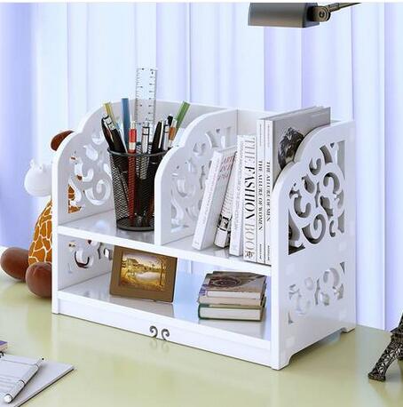 Wood-plastic Board Small Size Two Rows Bookshelf in white, showcasing its compact design and eco-friendly material.