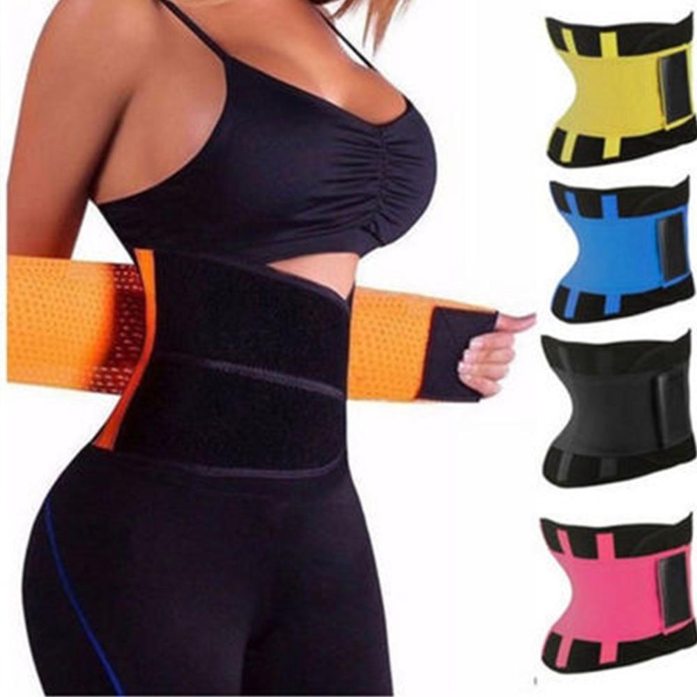 Adjustable elastic waist support belt made of neoprene, designed for men and women, featuring adjustable straps for a customized fit.