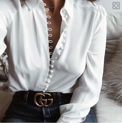 Women Casual Solid Long Sleeve Blouse in cotton with lapel neck and puff sleeves, showcasing a stylish and comfortable design.