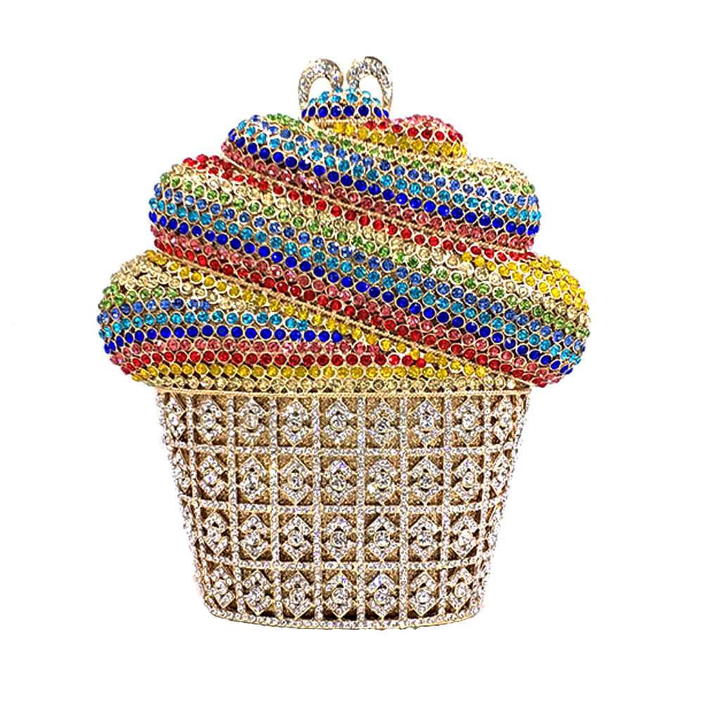 Women Crystal Bag Ice Cream design with rhinestones, perfect for evening parties and special occasions.