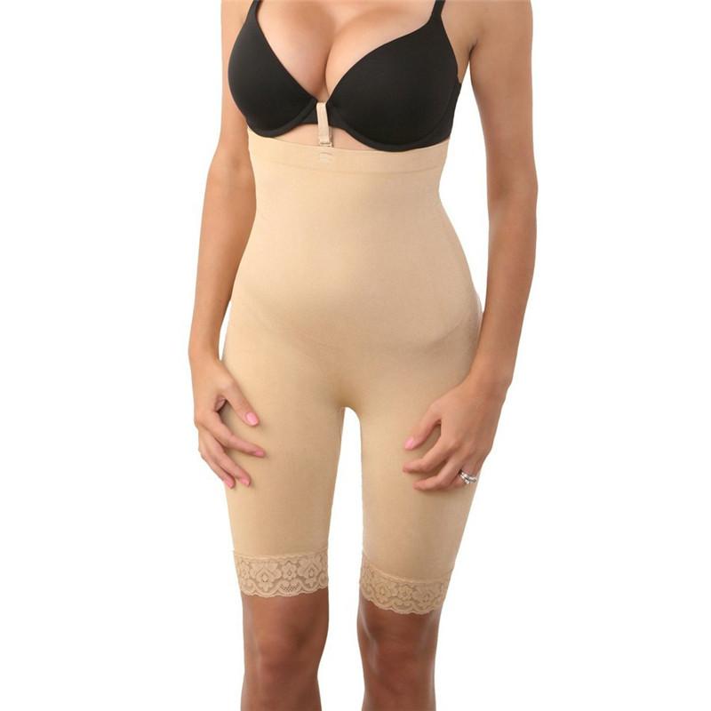 Women Seamless Shaper Body Lace Edge High Waist Underwear in khaki and black, showcasing its elegant lace edge and high waist design.