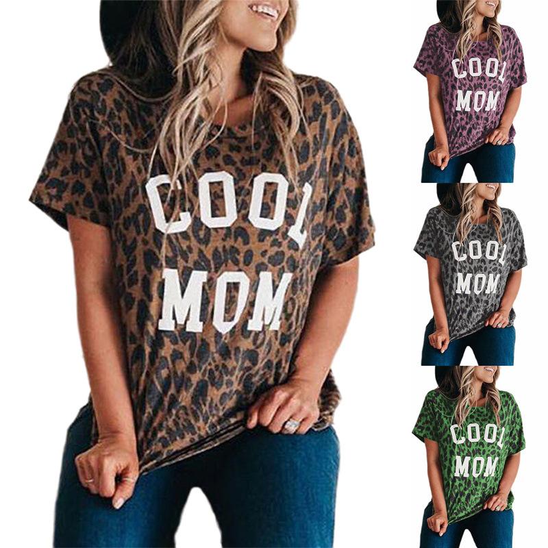 Women Tshirt with COOL MOM print, short sleeved, casual summer wear in cotton fabric.