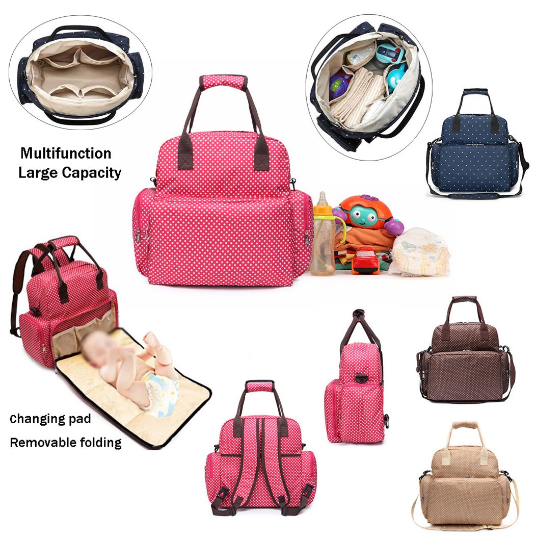 Stylish women's backpack for baby travel, featuring multiple compartments and insulated pockets, available in six colors.