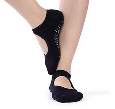 Women's Yoga Grip Socks featuring non-slip silicone dots, breathable cotton material, and a closed-toe design for comfort and protection.