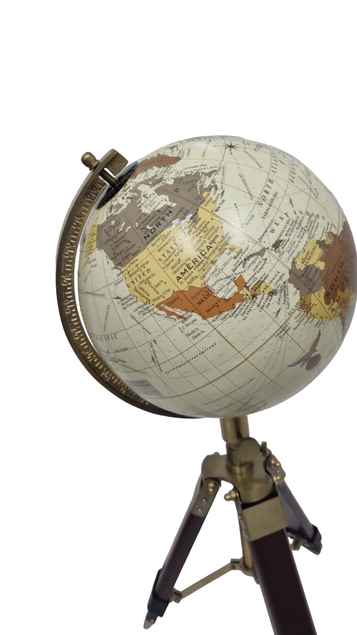 Handcrafted 600mm World Globe with antique finish, showcasing detailed geographical features.