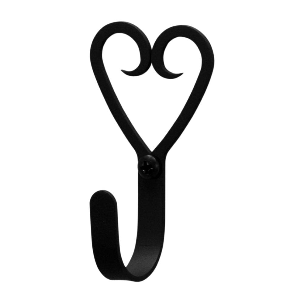 Heart-shaped black metal wall hook.