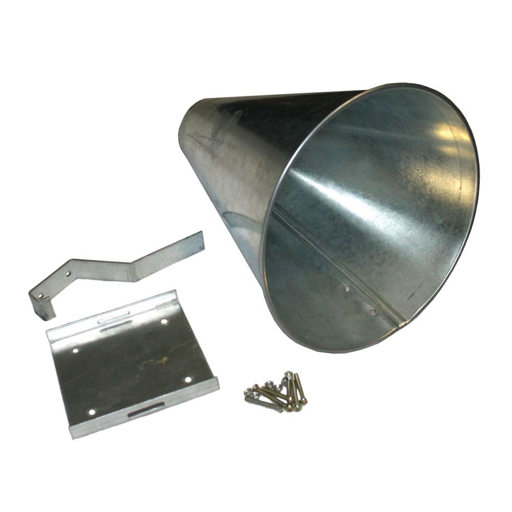 XL Chicken Kill Cone made of stainless steel, designed for humane poultry dispatching, featuring a wall mount and hook for easy installation.