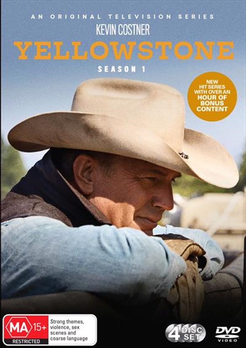 Yellowstone - Season 1 DVD cover featuring the Dutton family against a backdrop of Montana landscapes.