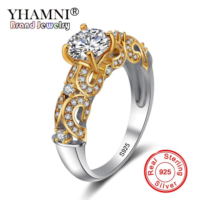 YHAMNI Fine Jewelry 100% Original Pure 925 Sterling Silver Ring with intricate designs and sparkling stones.