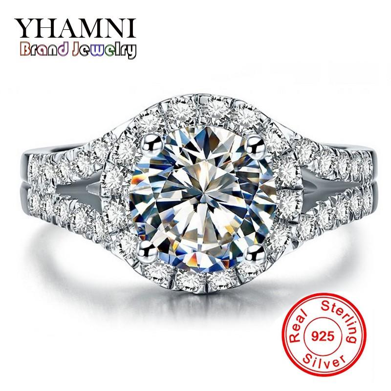 YHAMNI Real Solid 925 Silver Wedding Ring featuring 2 Carat CZ diamonds, showcasing a mirror finish and elegant design.