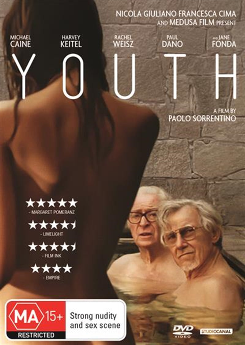 Youth DVD cover featuring Michael Caine and Harvey Keitel in an elegant hotel setting.