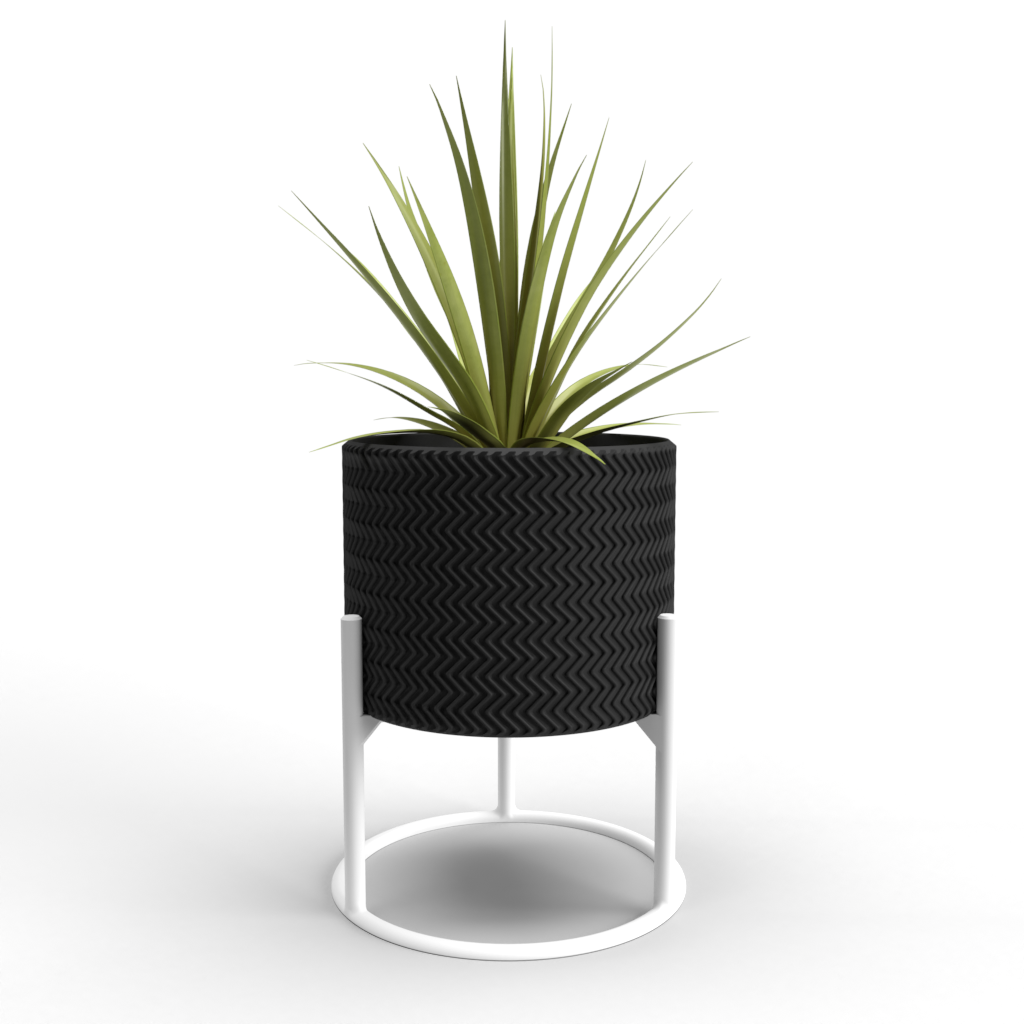 Zig-Zag Large 7" Planter made from eco-friendly bio-polymer, featuring a minimalist design and optional support.