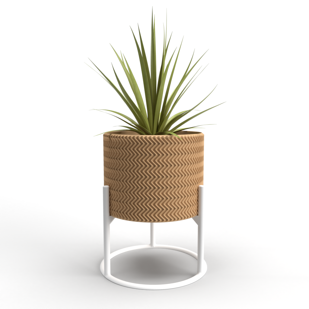 Zig-Zag Large 7" Planter made from eco-friendly bio-polymer, featuring a minimalist design and optional support.