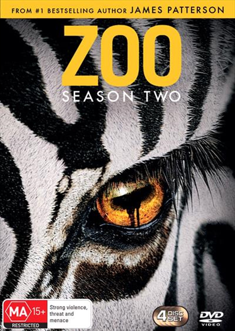 Zoo - Season 2 DVD cover featuring dramatic artwork of animal mutations and environmental chaos.