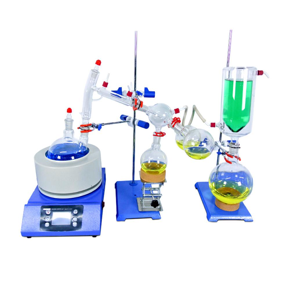 ZOIBKD 2L Short Path Distillation Set with vacuum pump and glassware, showcasing high-quality borosilicate glass components.