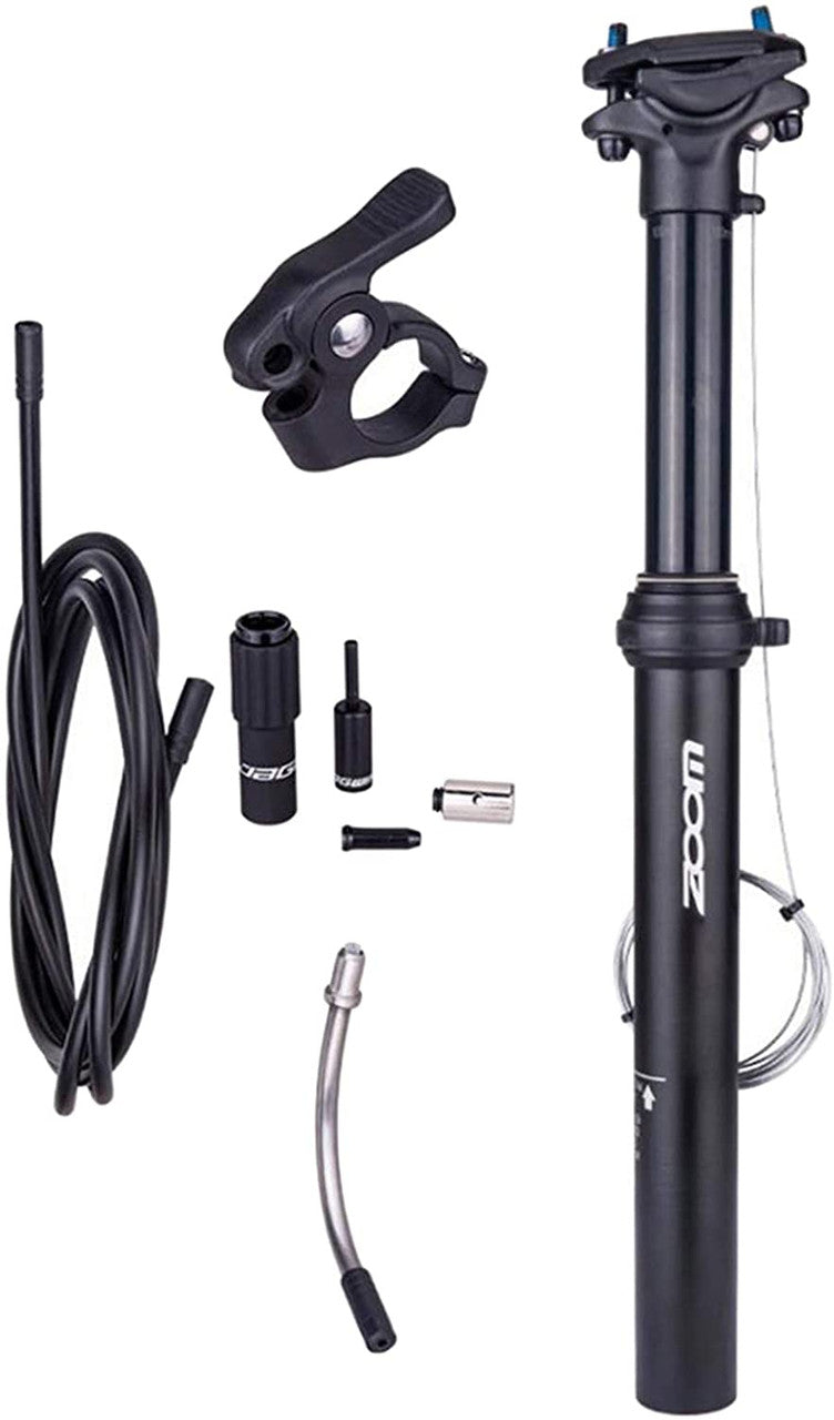 ZOOM SPD-801 Dropper Seatpost with adjustable height and thumb remote lever, showcasing its sleek design and durable construction.