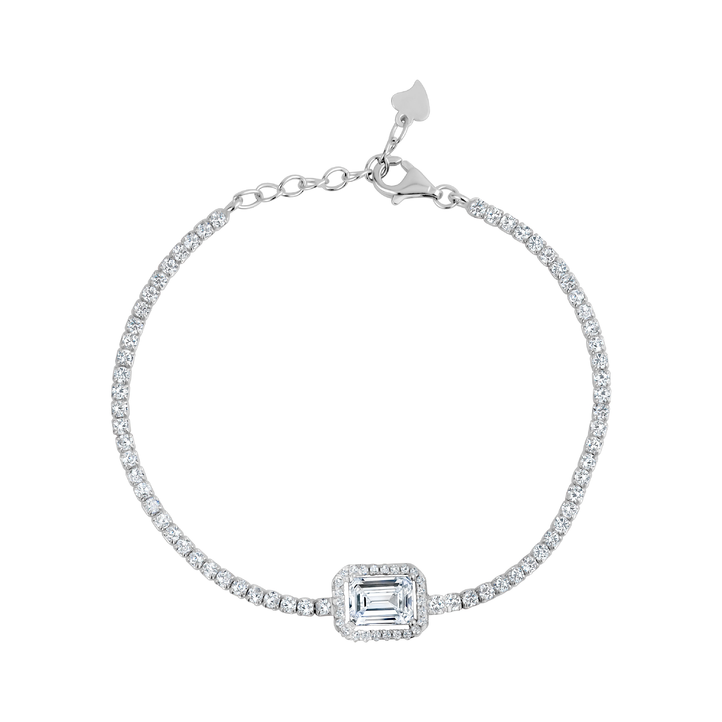 Elegant 3A cubic zirconia bracelet featuring a square stone, crafted from 925 sterling silver and rhodium plated for durability.