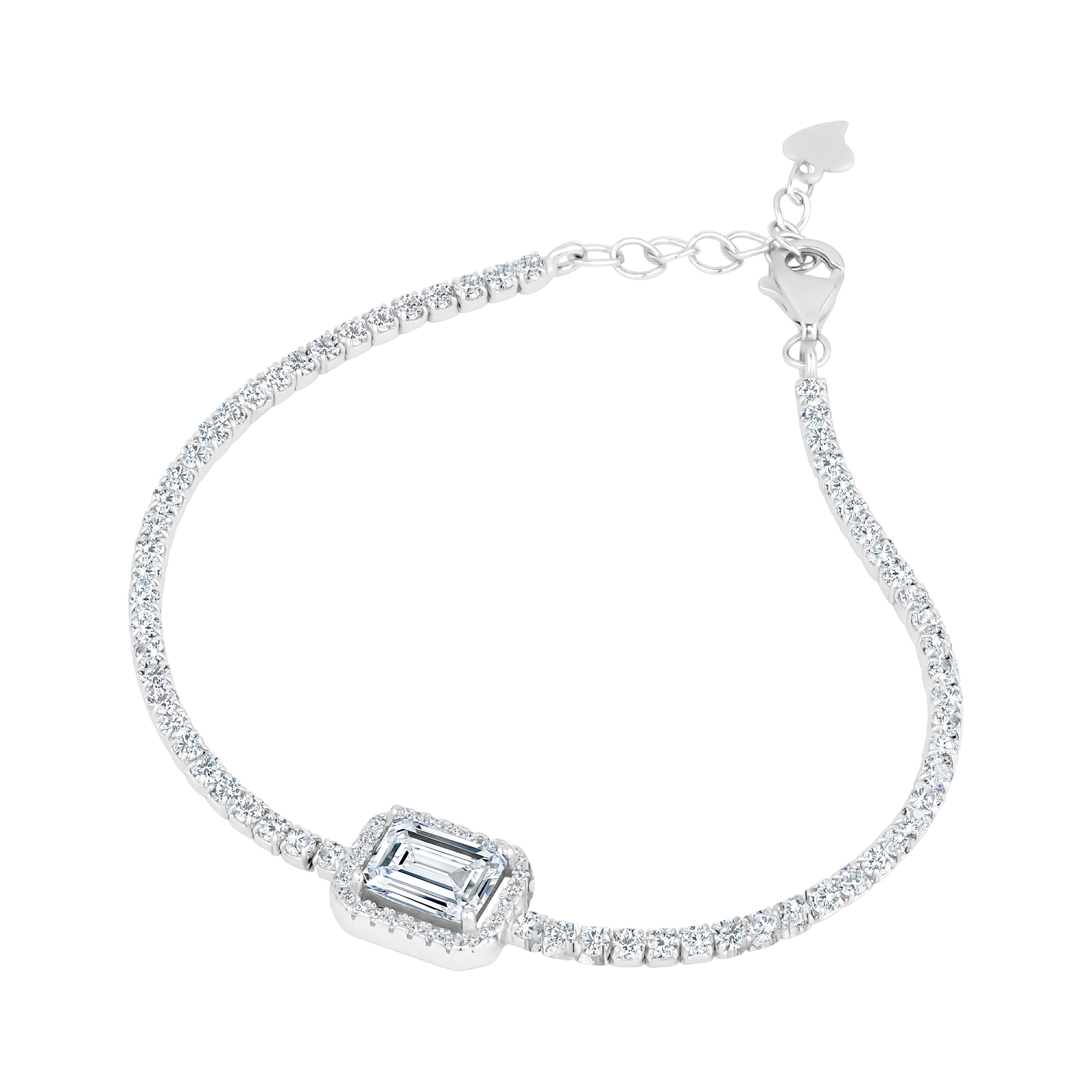 Elegant 3A cubic zirconia bracelet featuring a square stone, crafted from 925 sterling silver and rhodium plated for durability.