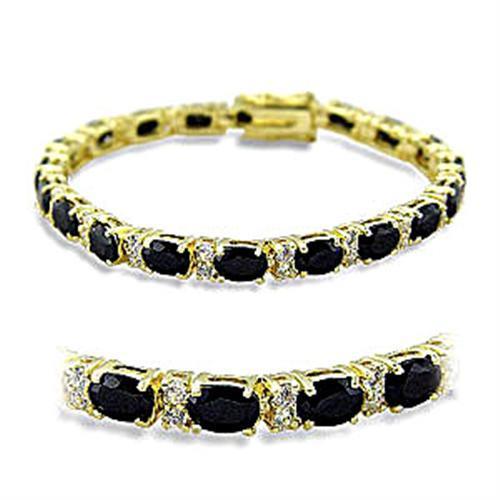 A beautiful gold brass bracelet featuring AAA Grade CZ stones in jet color, showcasing a luxurious design and elegant craftsmanship.